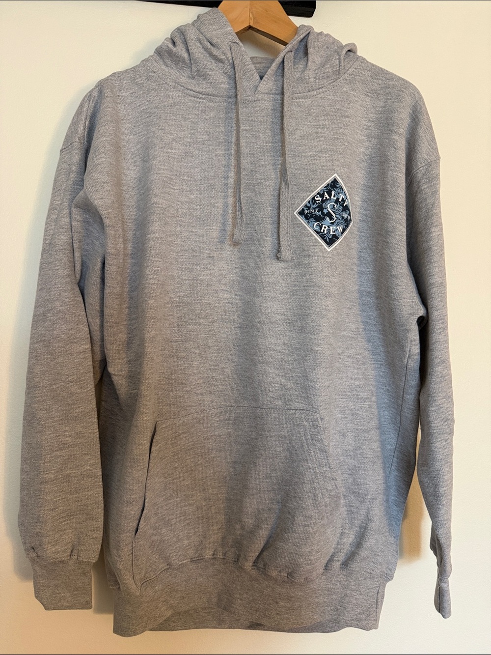 Salty Crew Heather Gray Pullover Hoodie with Chest Patch